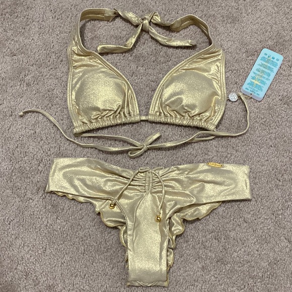 Luli Fama Other - Luli Fama Cosita Buena Halter Top And Drawstring Ruched Brazilian Bottom Size XS